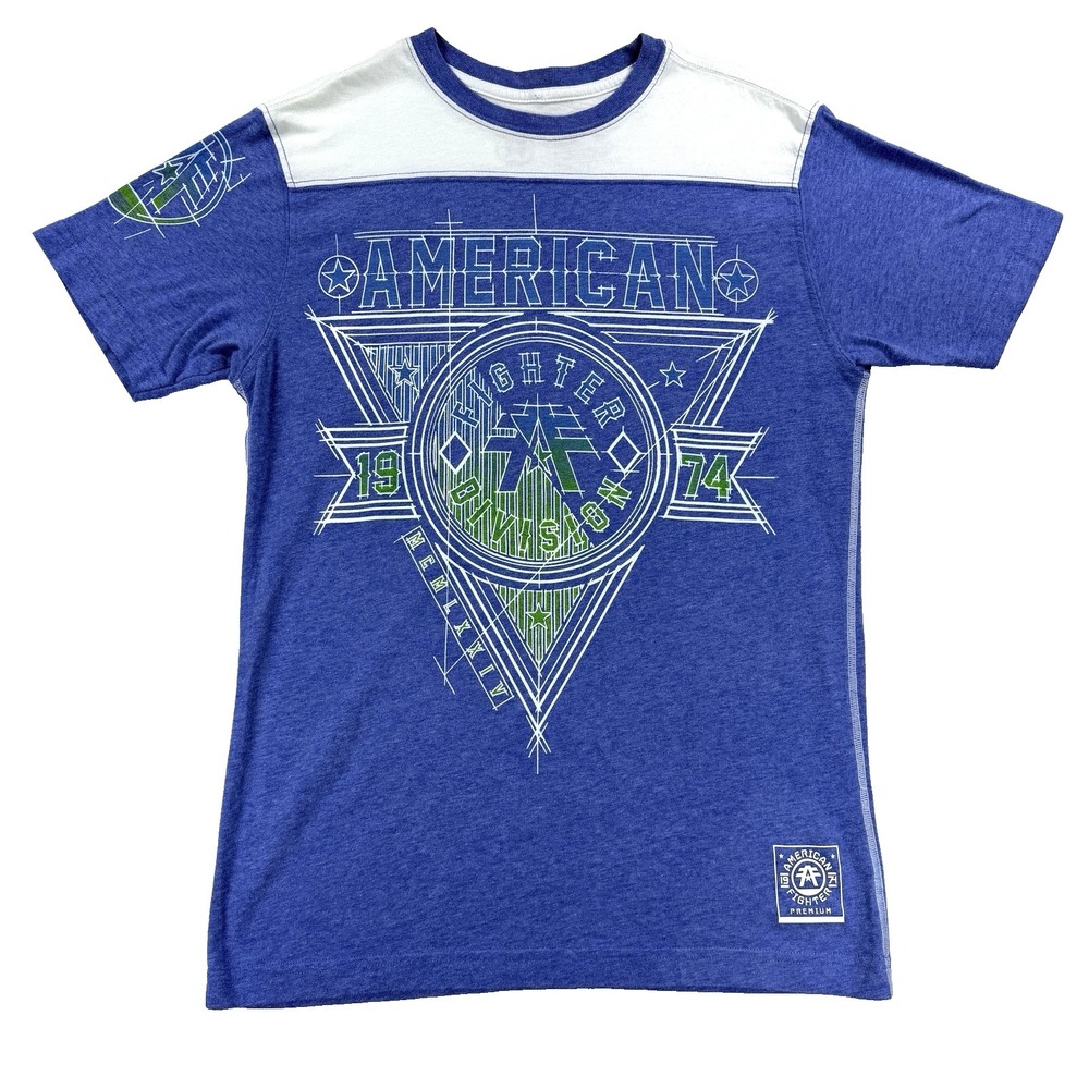 Mens Buckle American Fighter Graphic T Shirt Blue MMA Short Sleeve Small